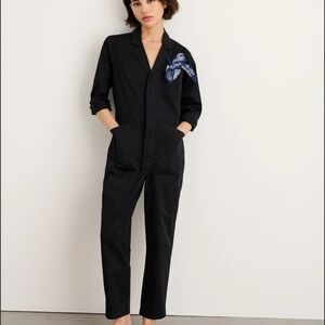 Alex Mill Black Jumpsuit V-Neck Embroidery